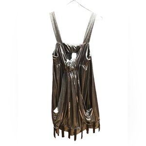 Great Gatsby Flapper Style Fringe Sequin Silver Pewter Grey Dress Sz M